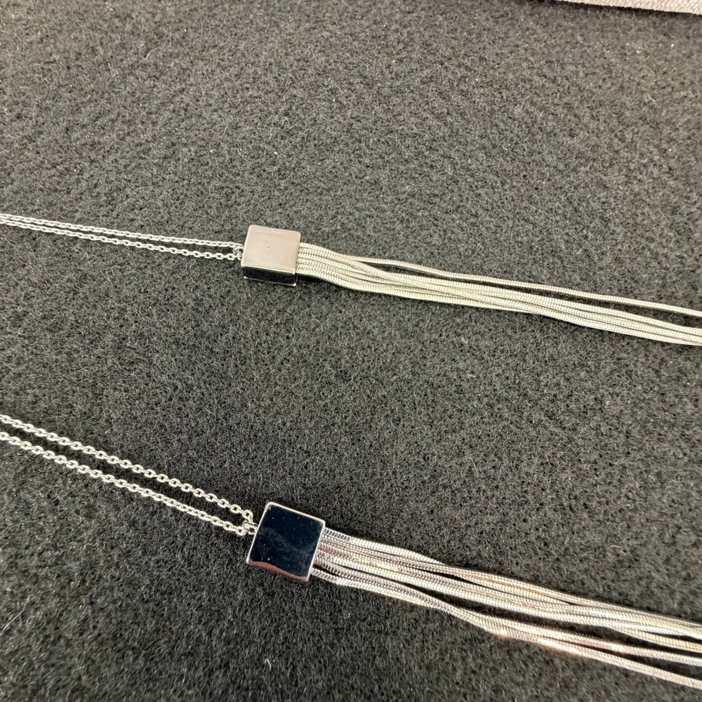 Liquid Silver Long 6 Strand Chain Layered Necklace Silver Tone 17in Minimalist - Picture 5 of 9